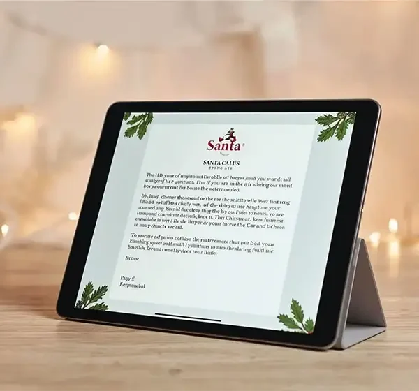 Lettera personalizzata con risposta di Babbo Natale visualizzata su tablet