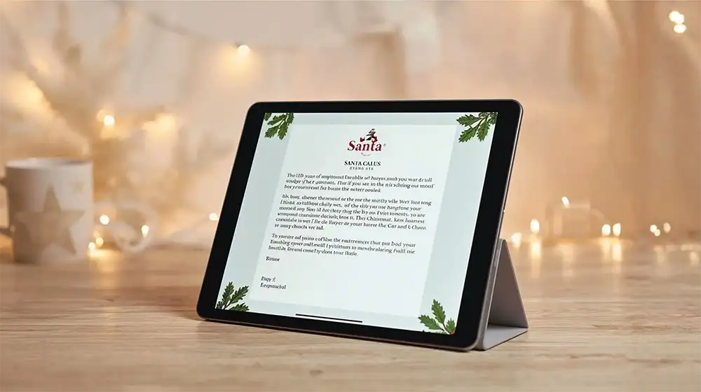 Lettera personalizzata con risposta di Babbo Natale visualizzata su tablet