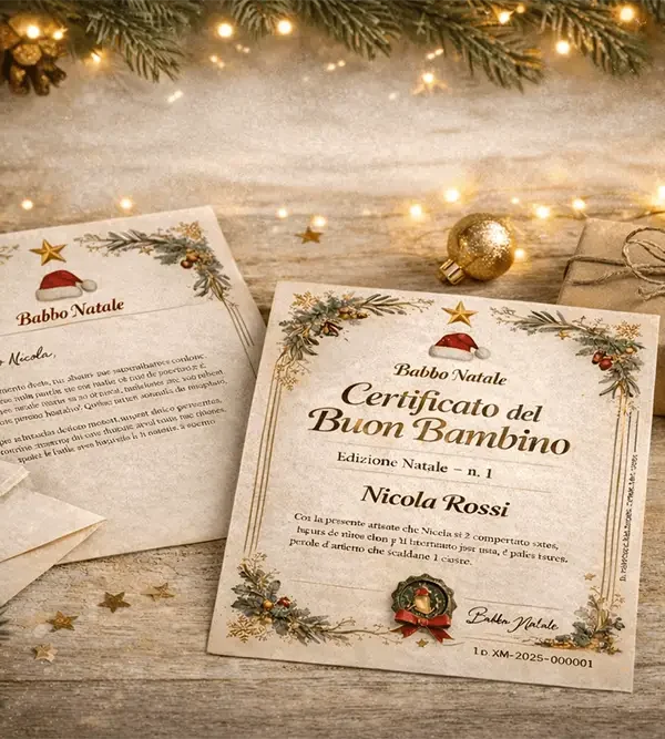 Risposta personalizzata di Babbo Natale con certificato del buon bambino in formato PDF