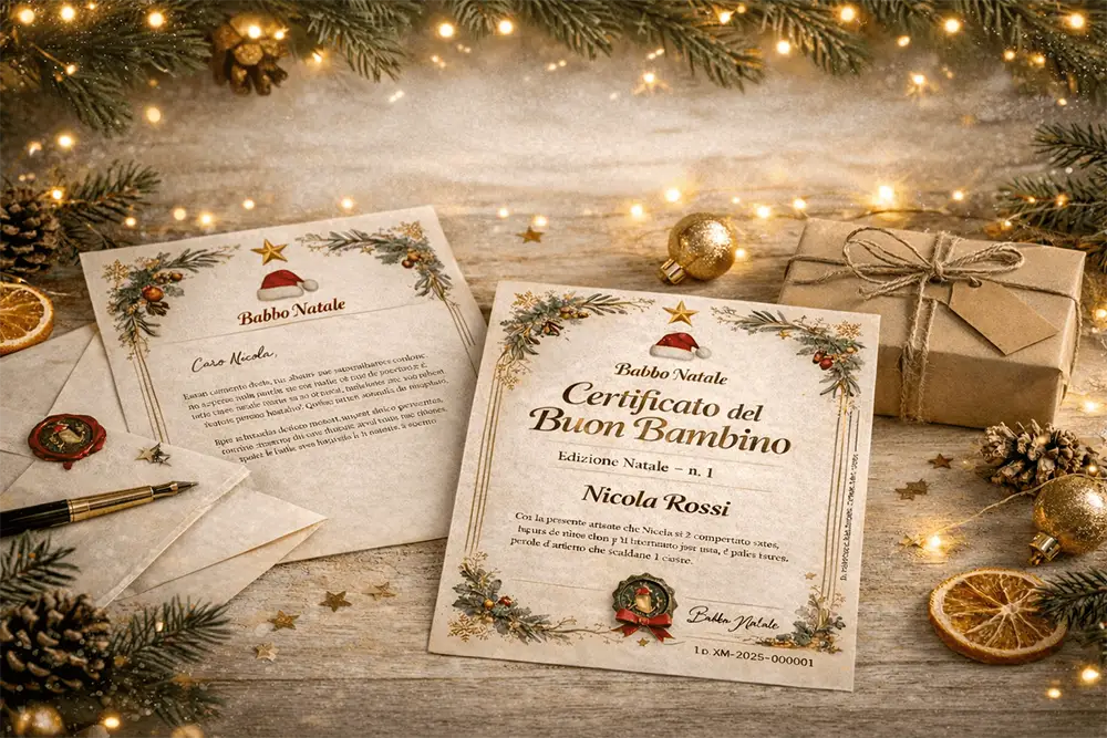 Risposta personalizzata di Babbo Natale con certificato del buon bambino in formato PDF