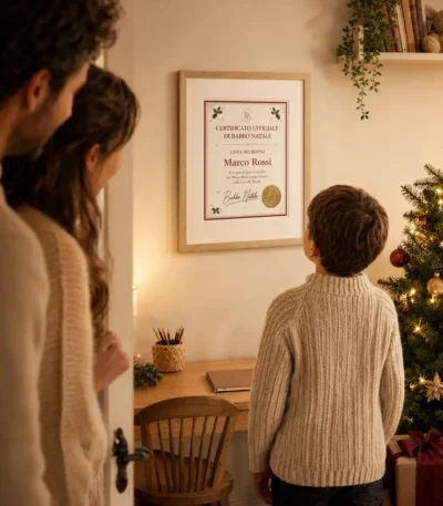 Certificato ufficiale di Babbo Natale in quadro di grande formato 30x40cm con cornice moderna Grand'Élite in MDF
